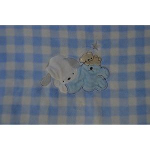 Northpoint Baby Blanket Sleepy Puppy Dog Blue White Gingham Plaid Teddy Bear